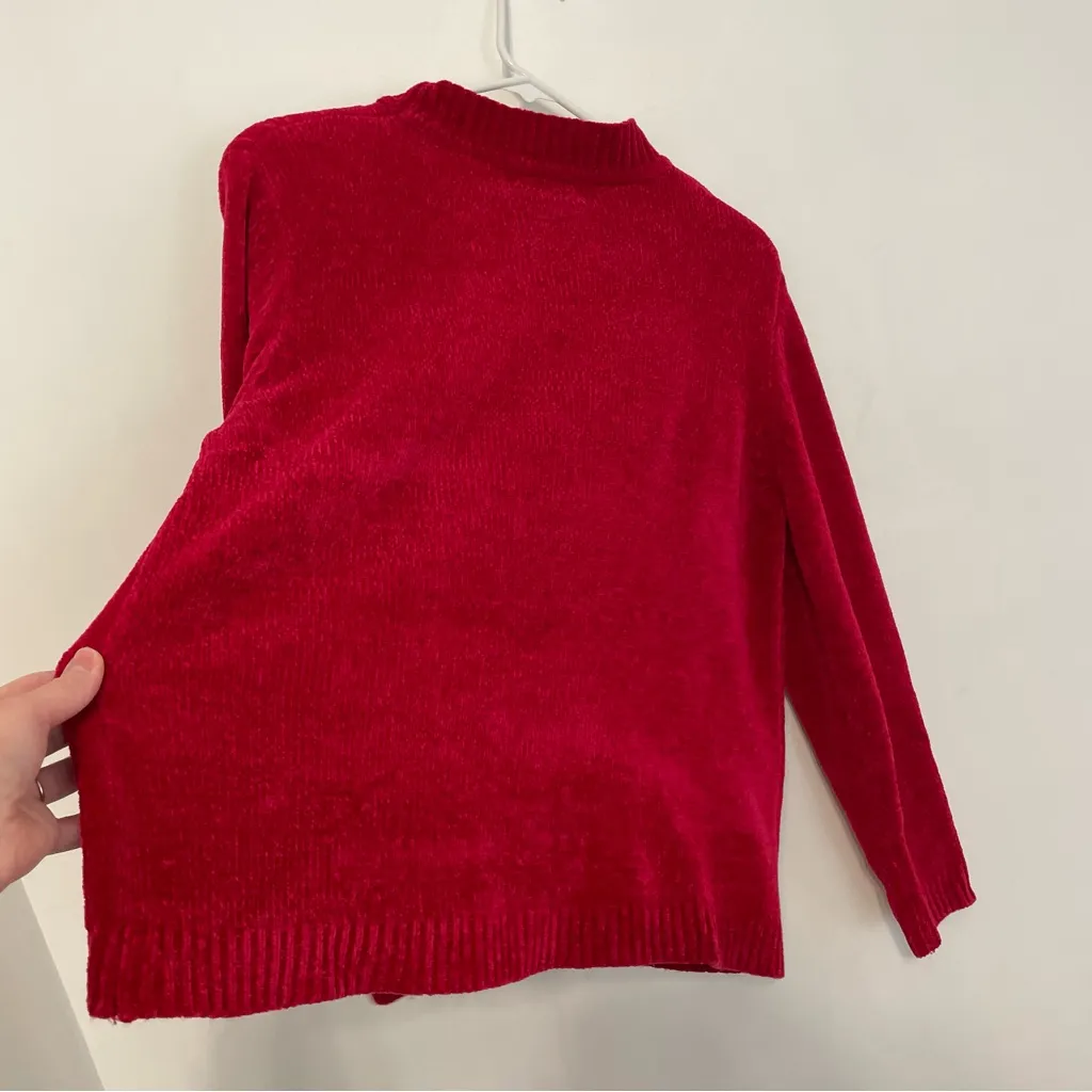 ALFRED DUNNER Red Chenille Hearts Heart Cable Knit Mock Neck Funnel Neck Sweater - Image 11