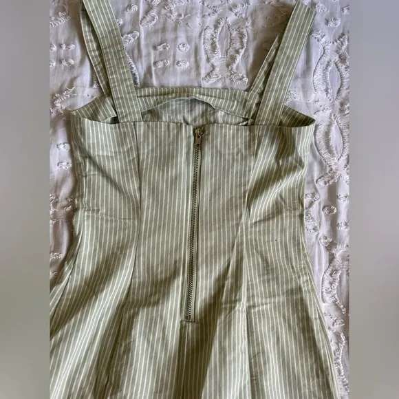 XS Green and White Striped Short Dress - Image 2