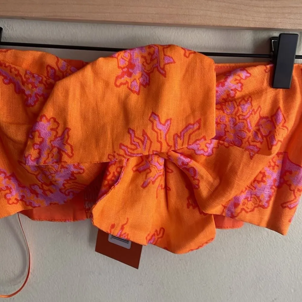 RHODE Toni Printed Twist Bandeau Top Coral Reef Grande Orange Size XS - Image 6