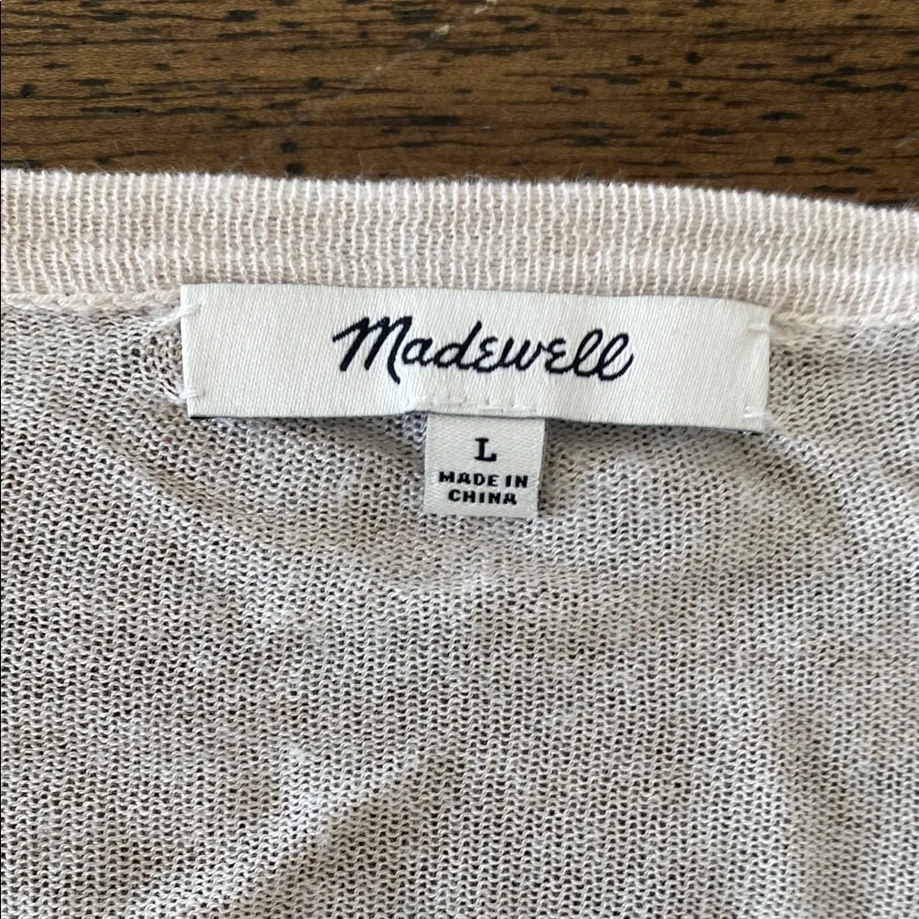 Madewell Cream Lightweight Long Sleeve Top with front tie detail size Large - Image 2