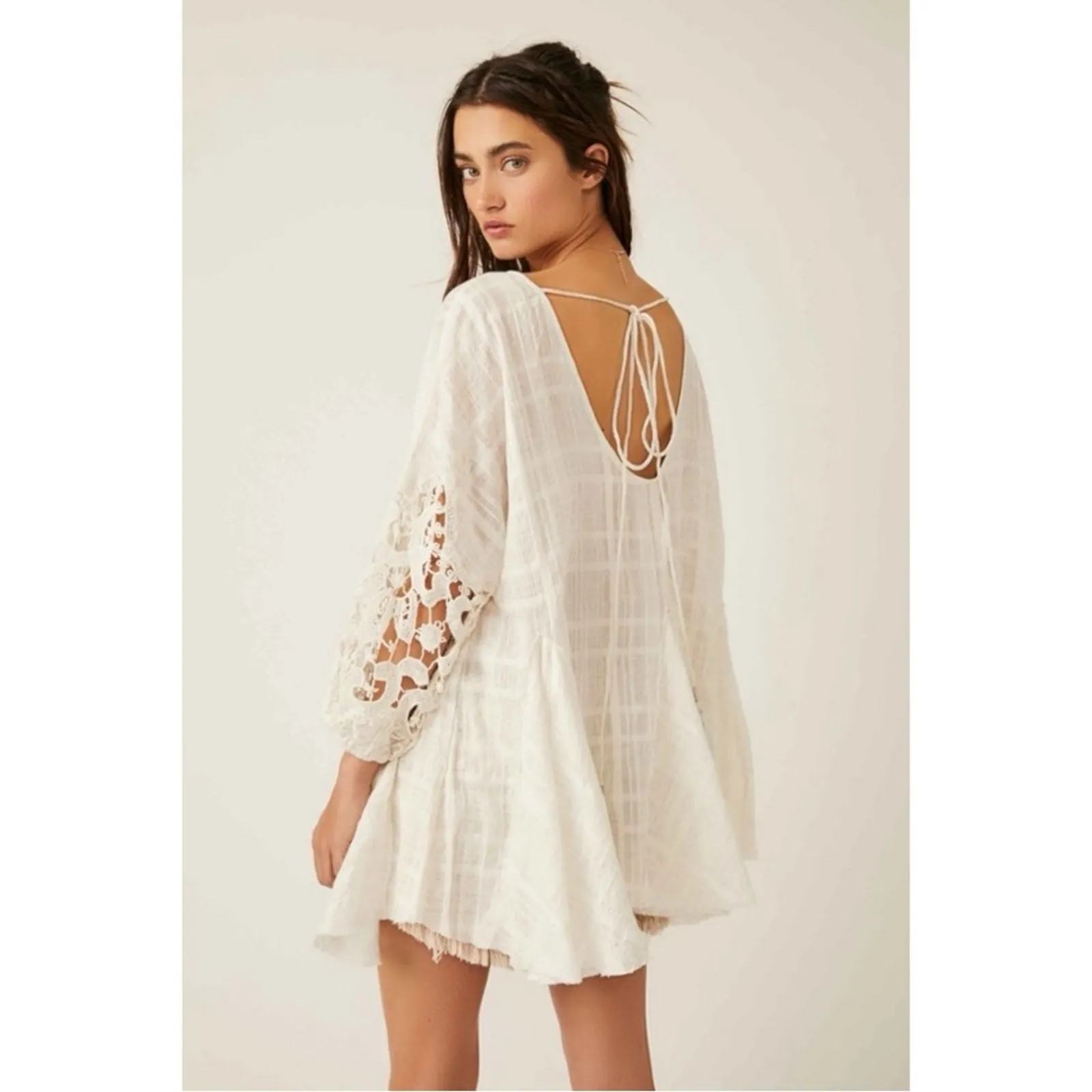 Free People Bohemian Witchy Crochet White Shores Tunic Top Medium Metallic Fairy - Image 15