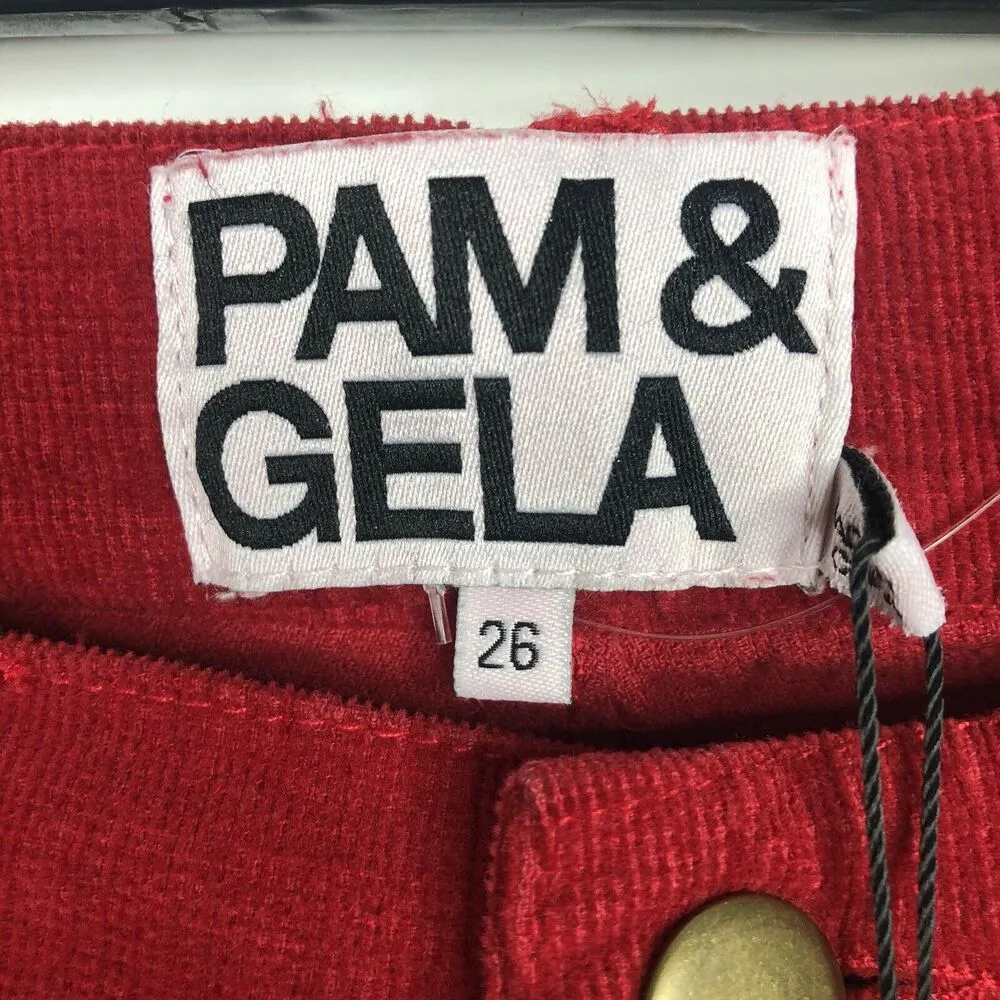 NEW Pam & Gela Red Corduroy Slim Crop Flare Pants - Image 7