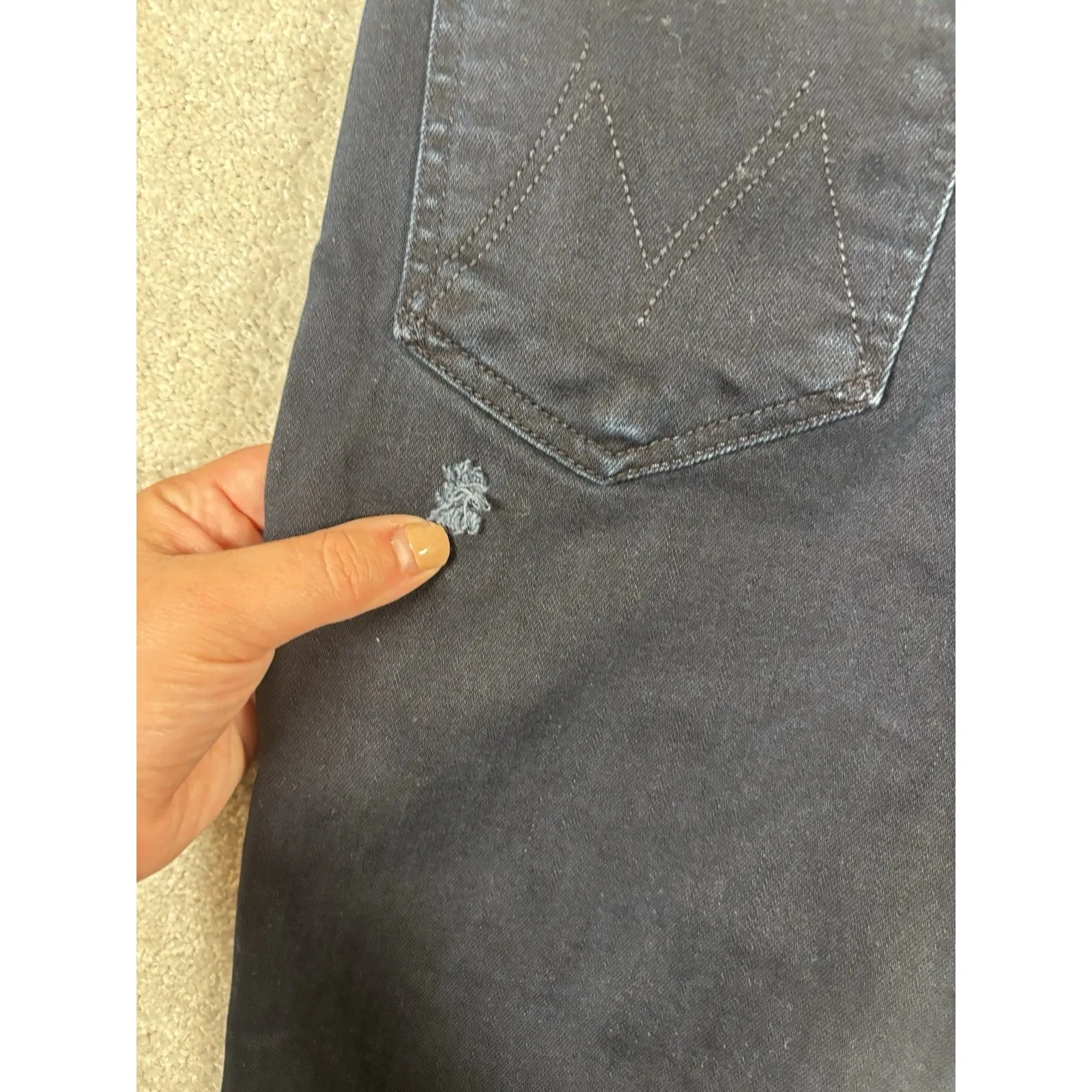 Mother Stunner Zip Two Step Fray Hem Cropped‎ Dark Blue Denim Jeans Womens 26 - Image 9