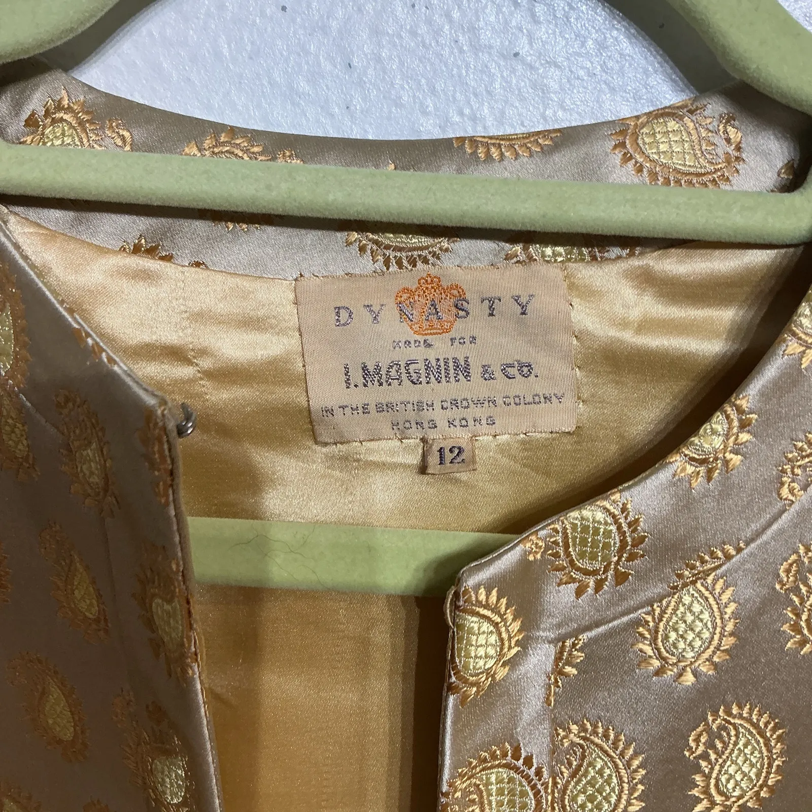 Dynasty Gold Silk Cheongsam Vintage Jacket Sz 12 - Image 5