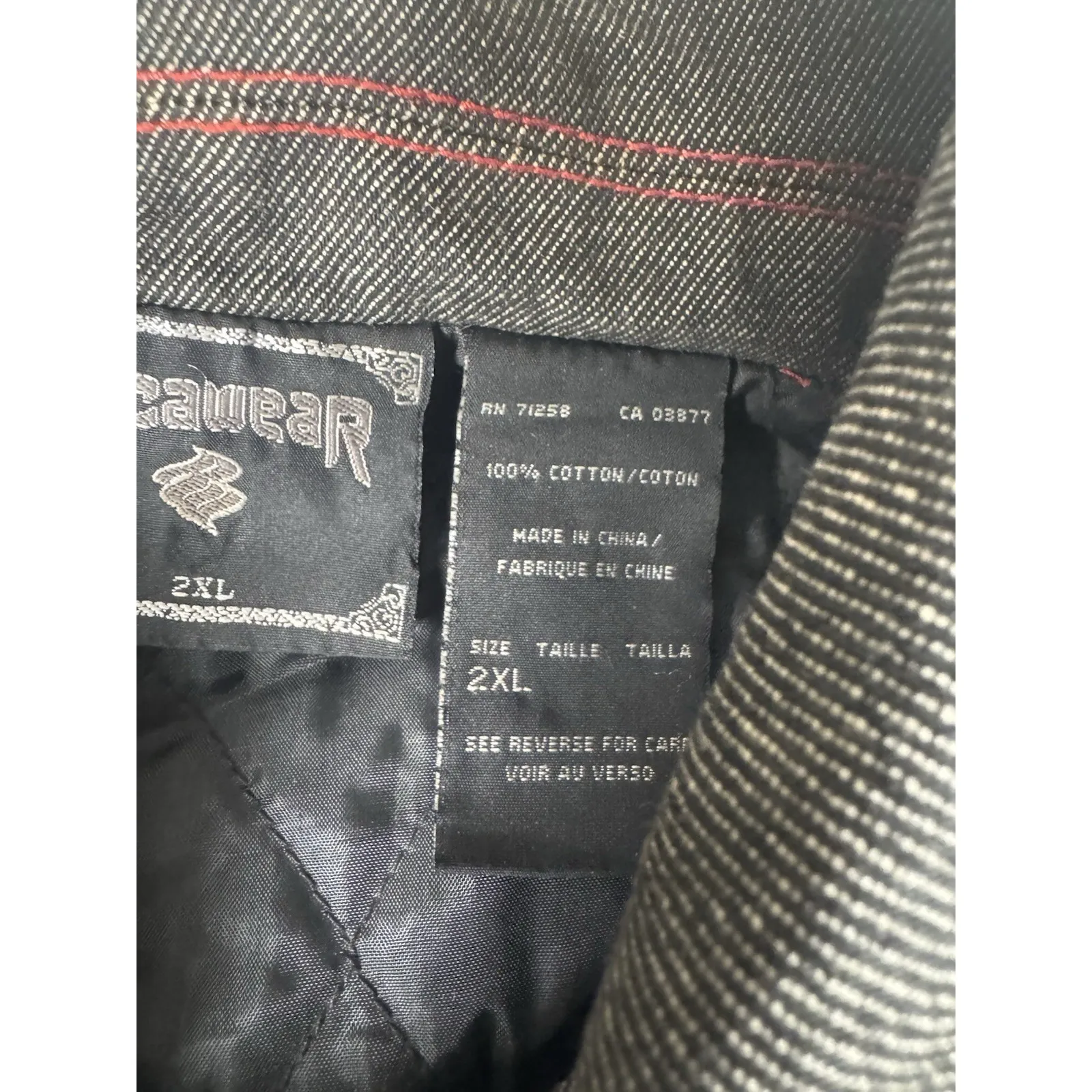 Rocawear Jean Jacket Men 2XL Black Denim Lined Red Stitch Hip Hop Streetwear Y2K - Image 5