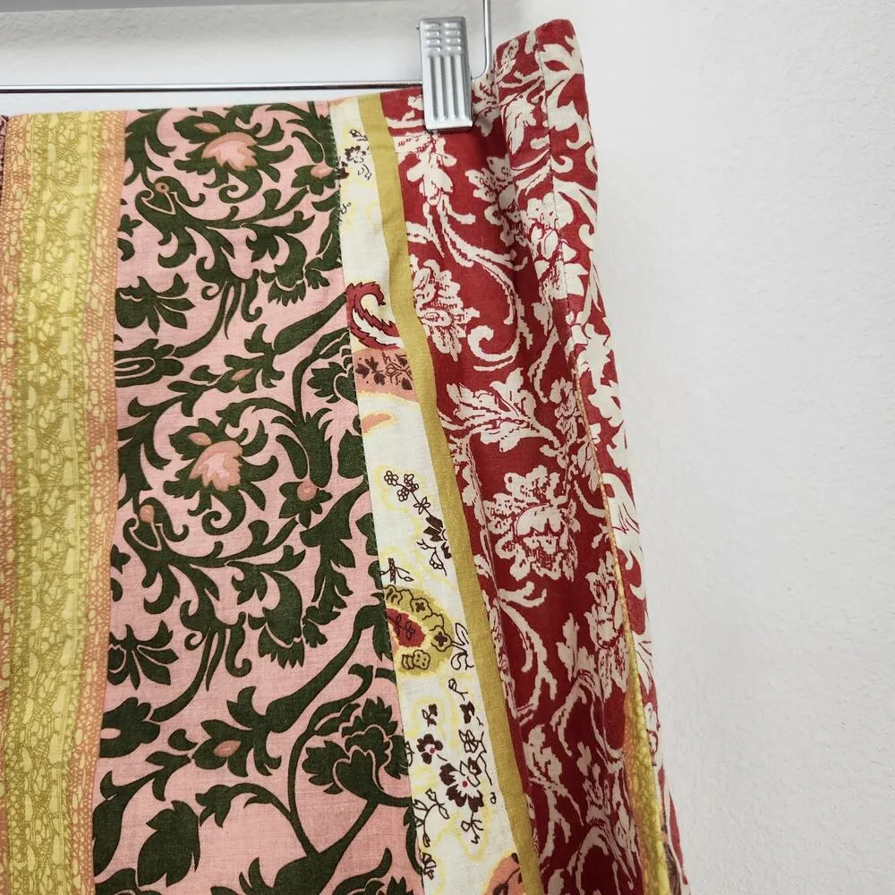 Vintage 579 90s White Pink Green Paisley Patchwork A Line Mini Skirt 12 - Image 4