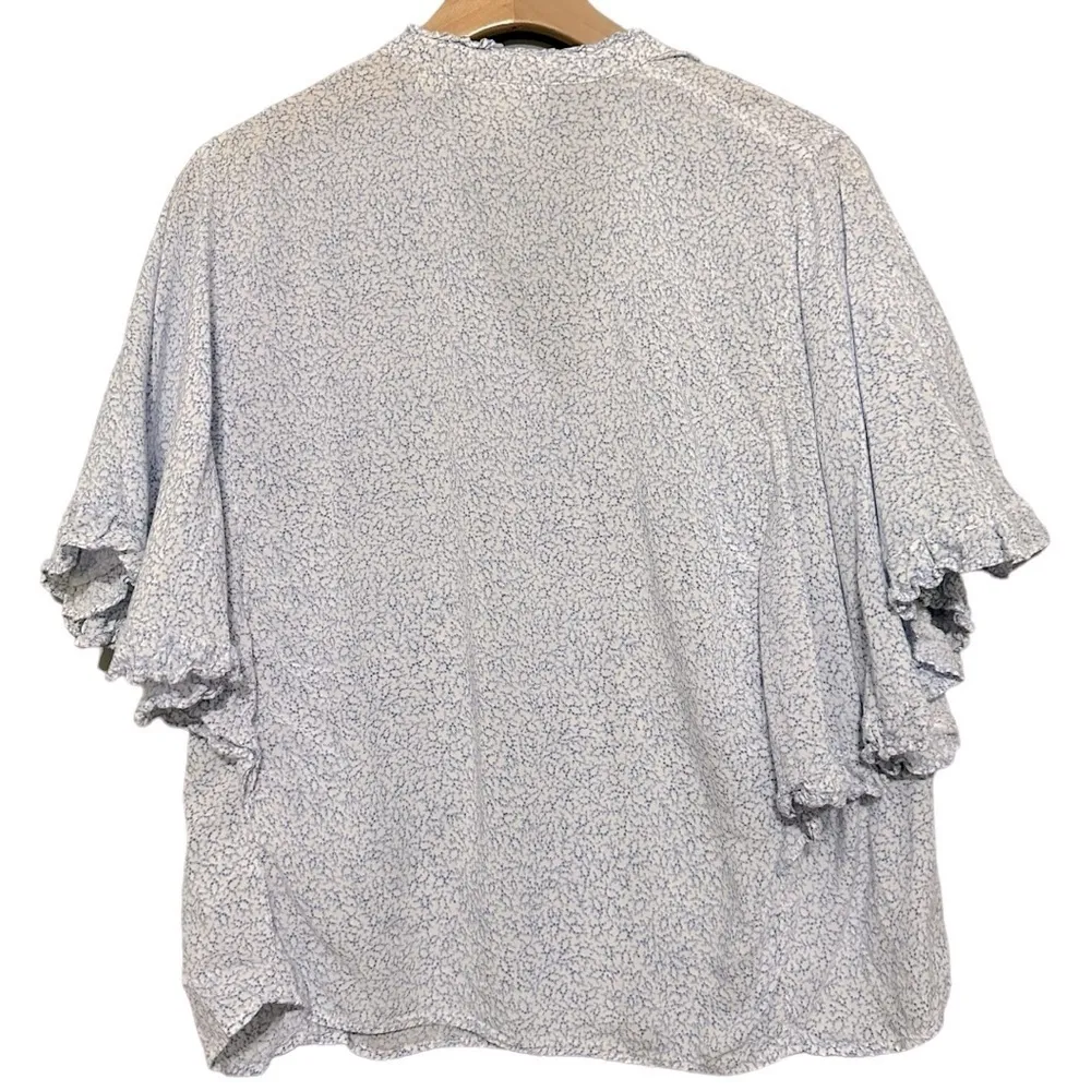 Anthropologie Maeve S Blue White Motif Aveiro Flutter Sleeved Buttondown Top - Image 8