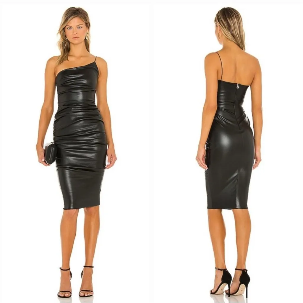 NWT Nookie Rhea‎ Faux Leather Midi Dress In Black Matte Sz Small $279 - Image 3