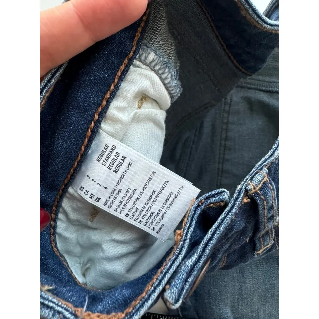 AE 2 Mid Rise‎ Dark Wash Distressed Trim Skinny Jeans American Eagle Sz 2 - Image 6