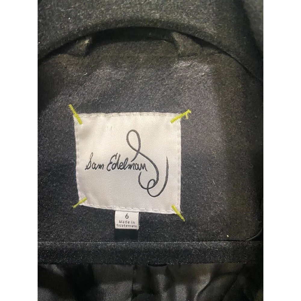 Sam Edelman Coats Womens 6 Black Long Sleeve Button Front Notch Collared Wool C6 - Image 2