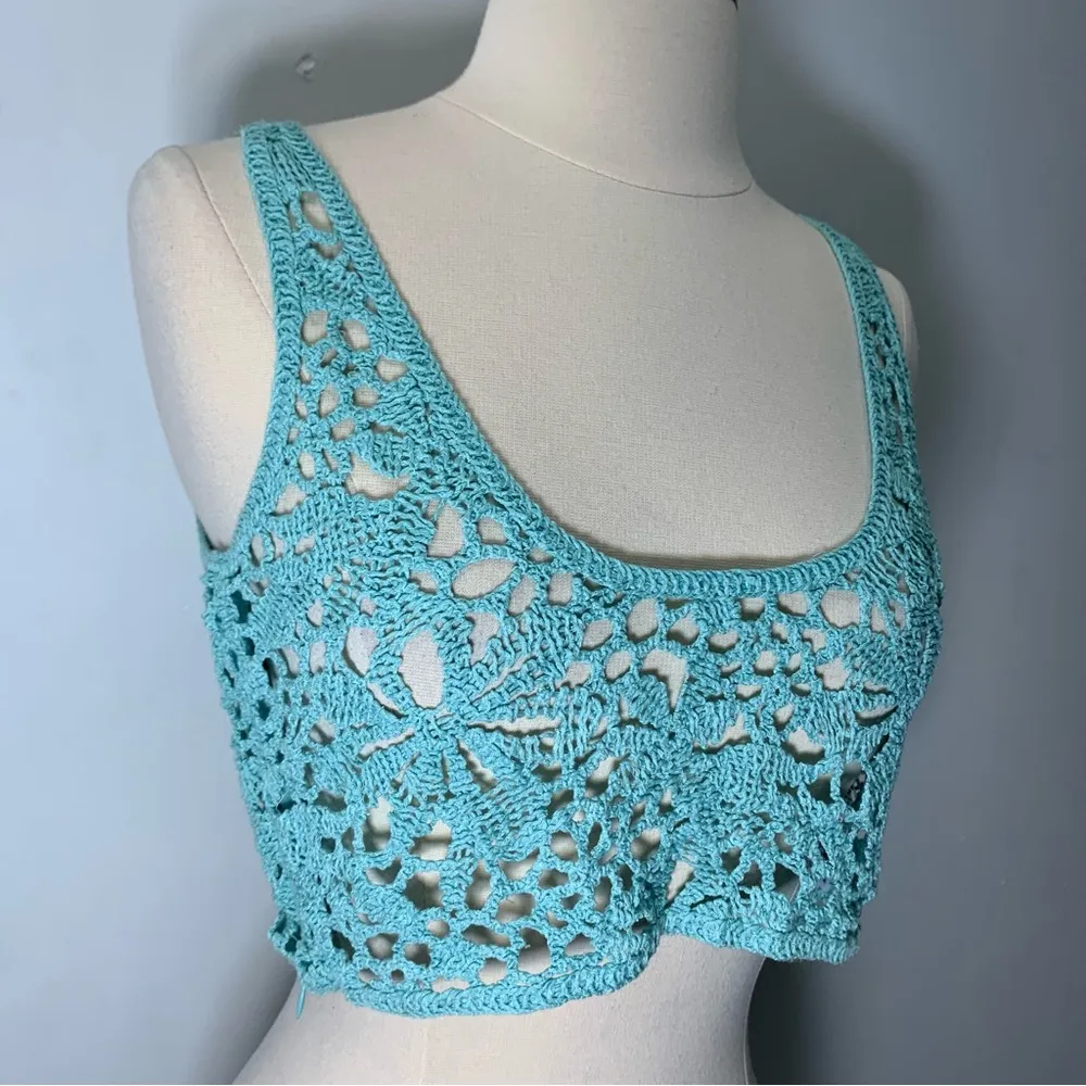 ZARA crochet style crop top blue size M - Image 5