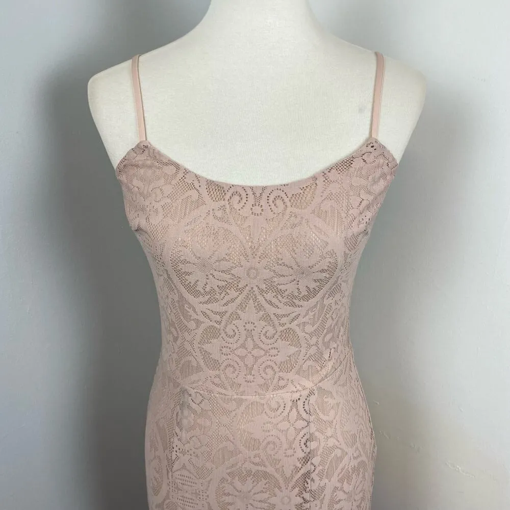 Dress the Population Nude Pink Zahra Lace Front Slit Midi Dress Small Sample - Image 4
