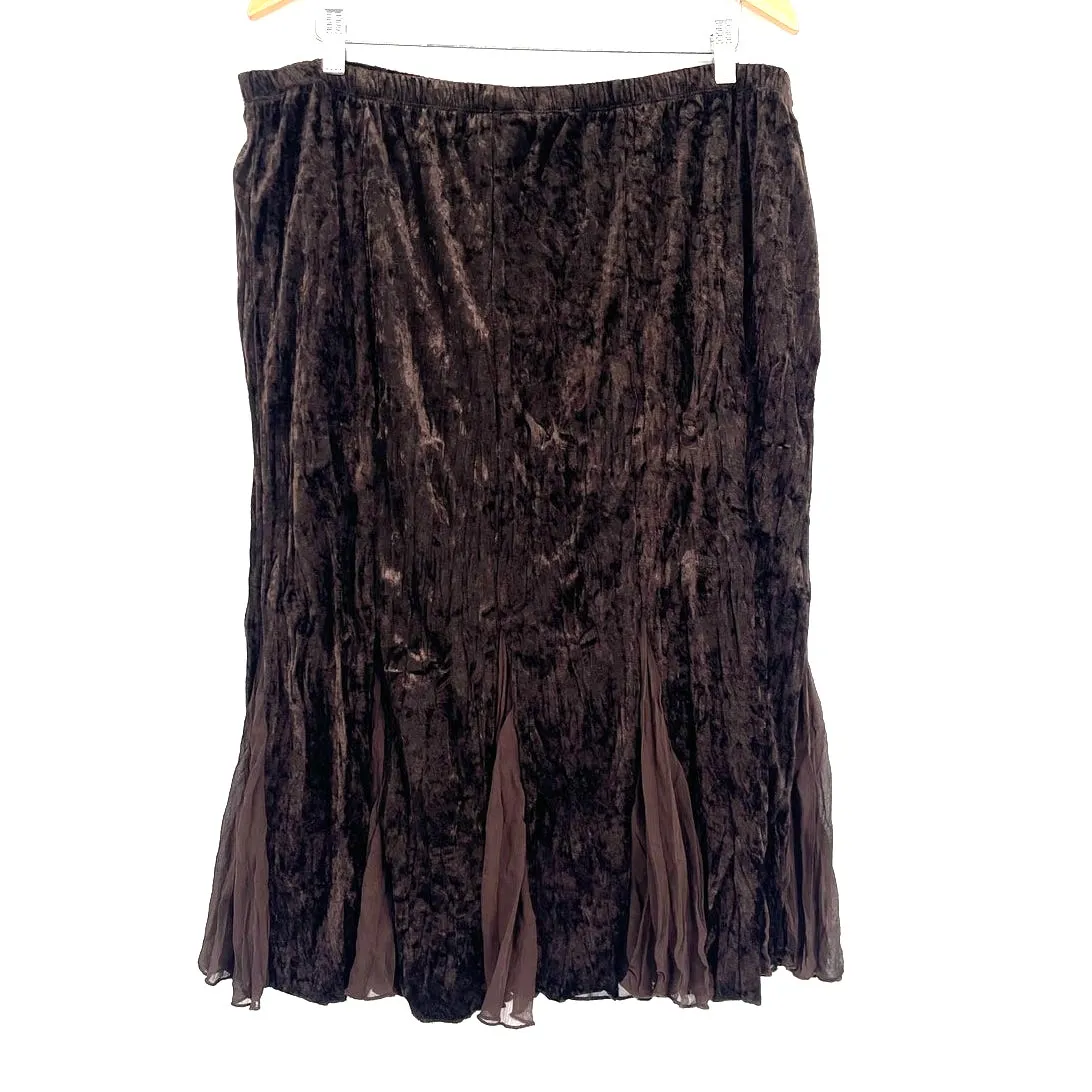Velvet Chiffon Insert Midi Skirt XL Grunge Witch Chocolate Whimsigoth Boho Fairy Brown - Image 6