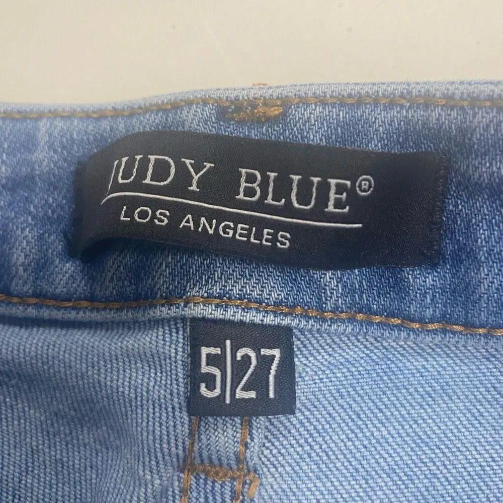 JUDY BLUE Women’s Juniors Blue Control Top Skinny Distressed Size 5/27 Jeans - Image 7