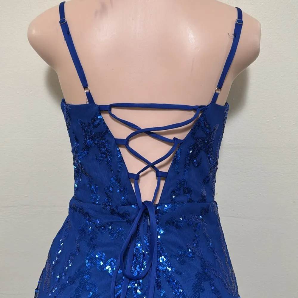 Blue Sequin Dress short woman size 4 wedding party nightclub homecoming - Image 6