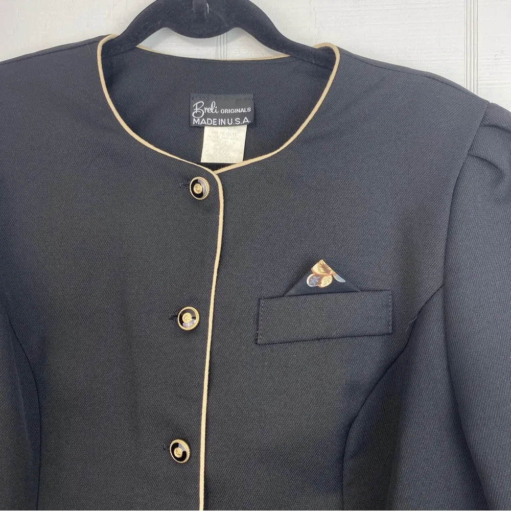 Vintage Breli Originals USA Blazer Shoulder Pads Gold Buttons Pocket Square Black Size undefined - Image 2