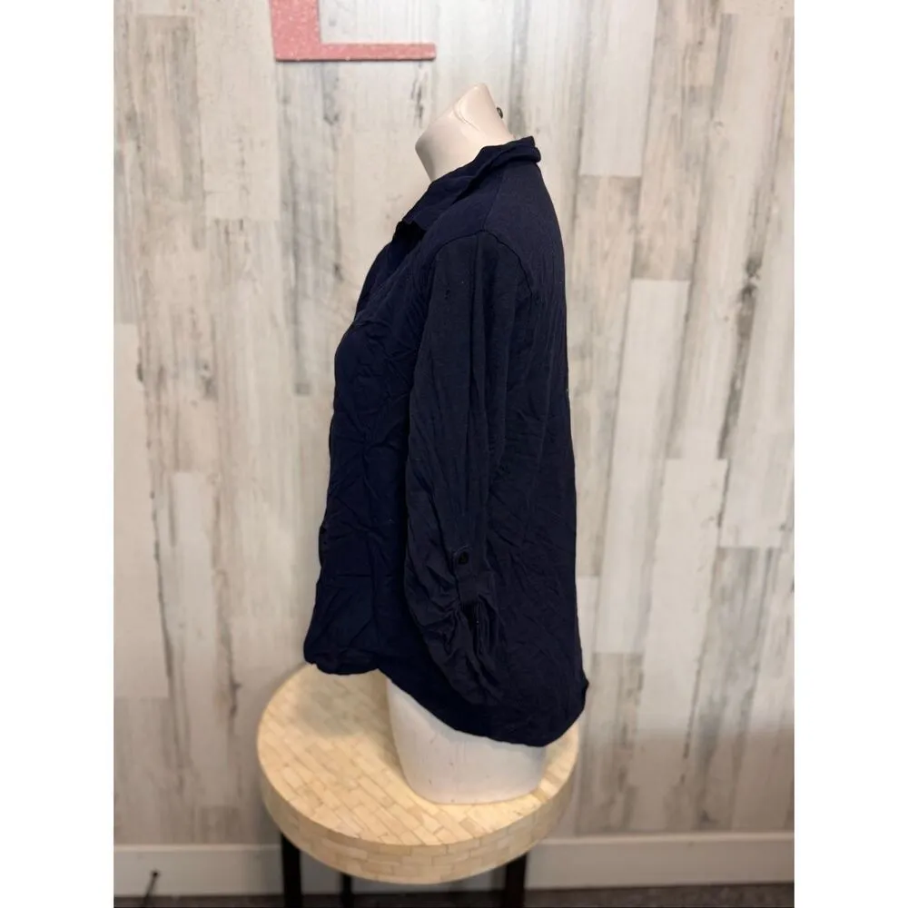 Merona Navy Blue Collared 3/4 Sleeve Blouse XL - Image 5