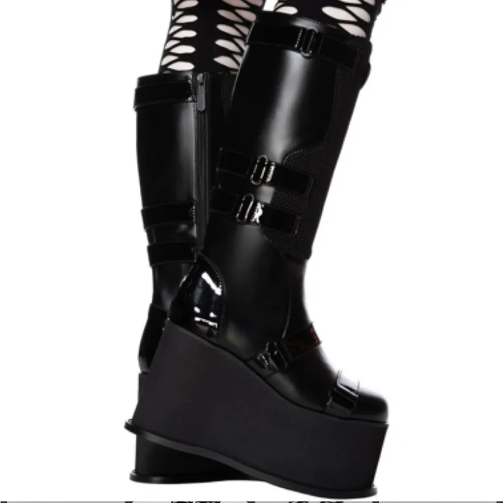 Killstar Hazel Platform Goth Punk Tall Faux Leather Boots - Image 4