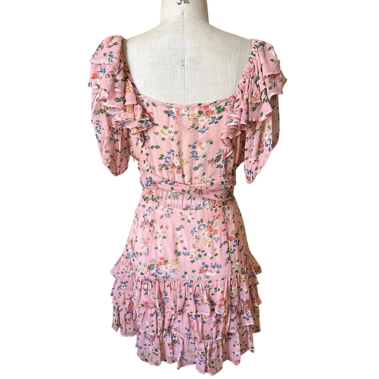 LoveShackFancy Kimbra Ruffle Floral Silk Mini Dress Size 10 - Image 5