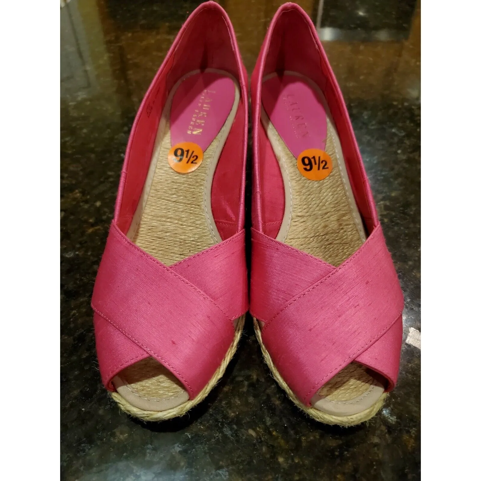 LAUREN RALPH LAUREN POLO PEEP TOE WEDGES SIZE 9.5 - Image 2