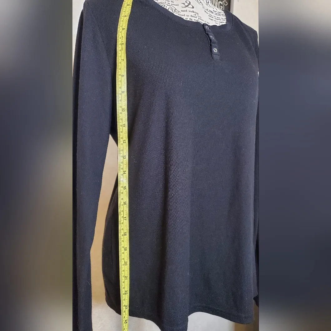 Calvin Klein Women's Sleepwear Black Shirt Henley Snap Ribbed Long Sleeve Size:M - Image 8