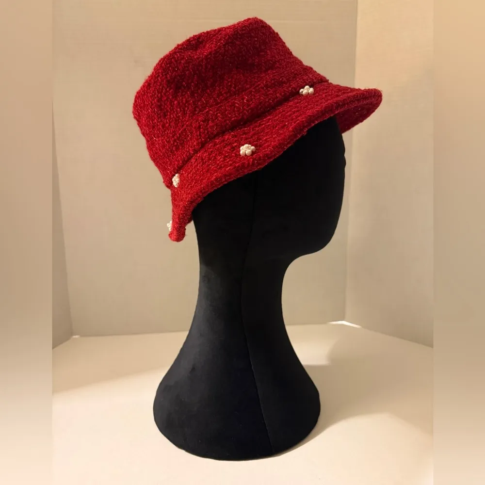 Anthropologie Embellished Red Bucket Hat NWOT - Image 4