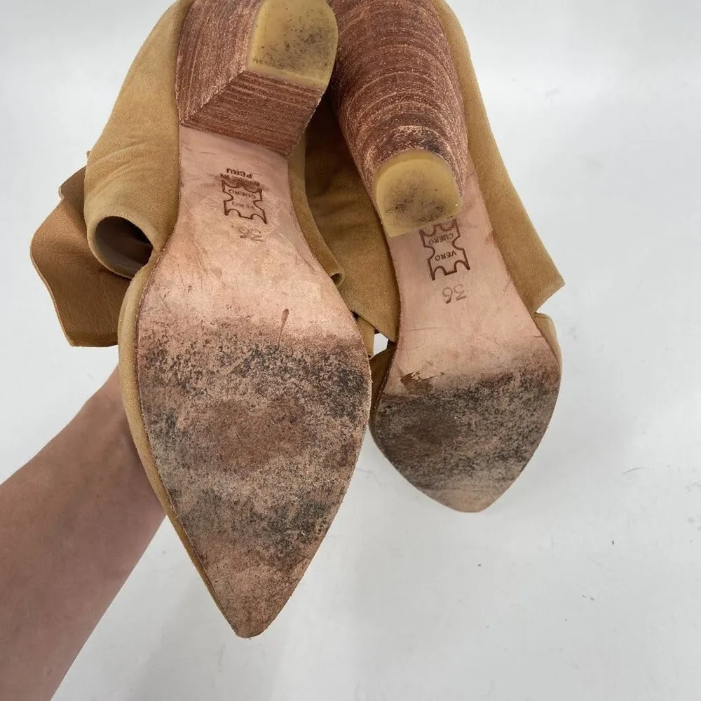 ULLA JOHNSON Lucia Tan Suede Bow Mules Heeled 36 - Image 93