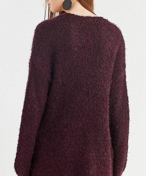 UO Ecote Fuzzy Dark Purple Cardigan - Image 2