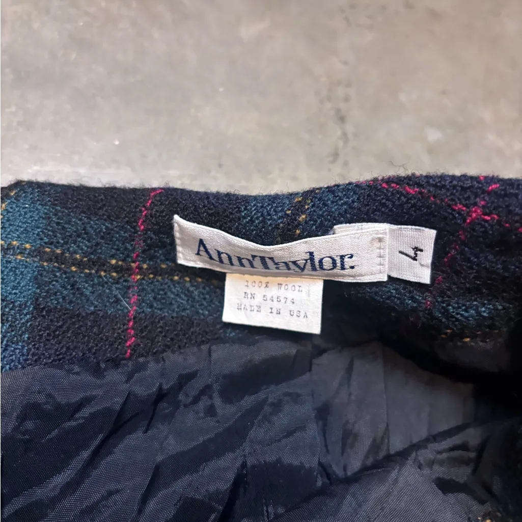Vintage Ann Taylor 100% Wool Plaid Academia Skirt Made in USA Womens 4 - Image 2
