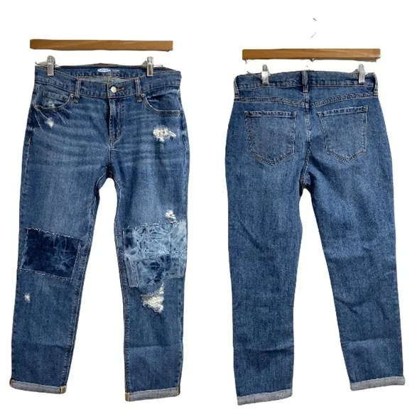 Old Navy jeans boyfriend Adele distressed patchwork tie dye size 0 stretch - Image 2