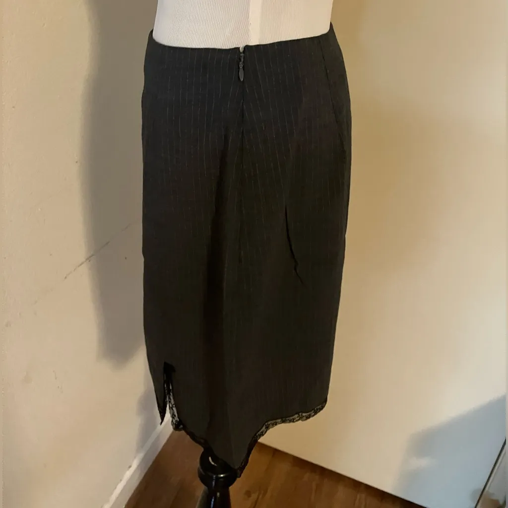 Japanese Dark Gray Striped Skirt with Lace made in Japan Black - Image 9