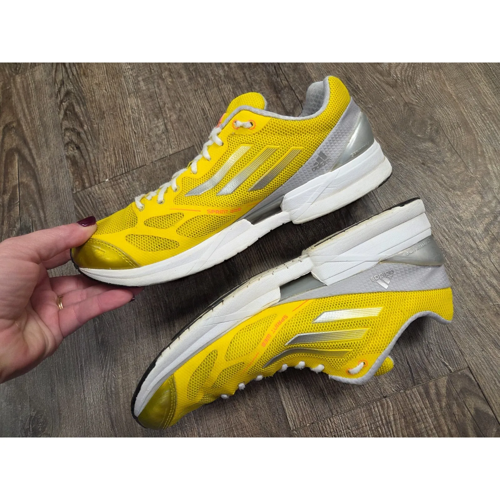 Adidas Adizero Feather-2 Running Shoes Yellow Lace-up Sport Sneakers 8.5 - Image 3