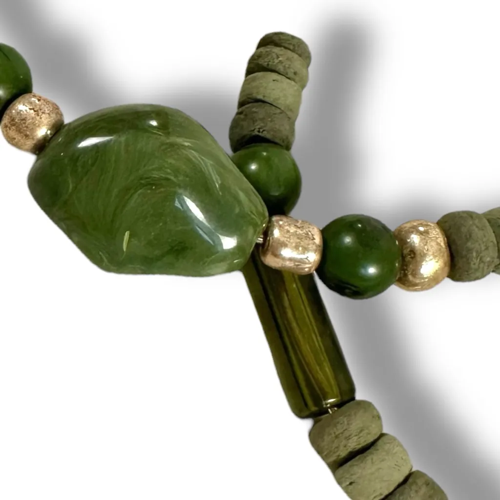 Free People Bom Bom Island Beaded Bohemian Half Hoops in Green NWT Beach - Image 5