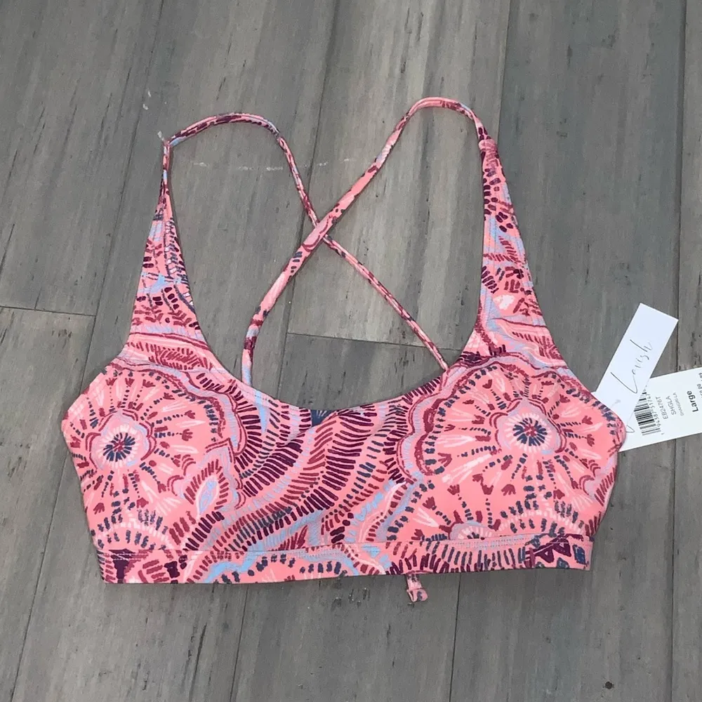 Lavish Pink Geometric Print Women's Bralette Criss Cross Bikini Swim Top L NWT - Image 2