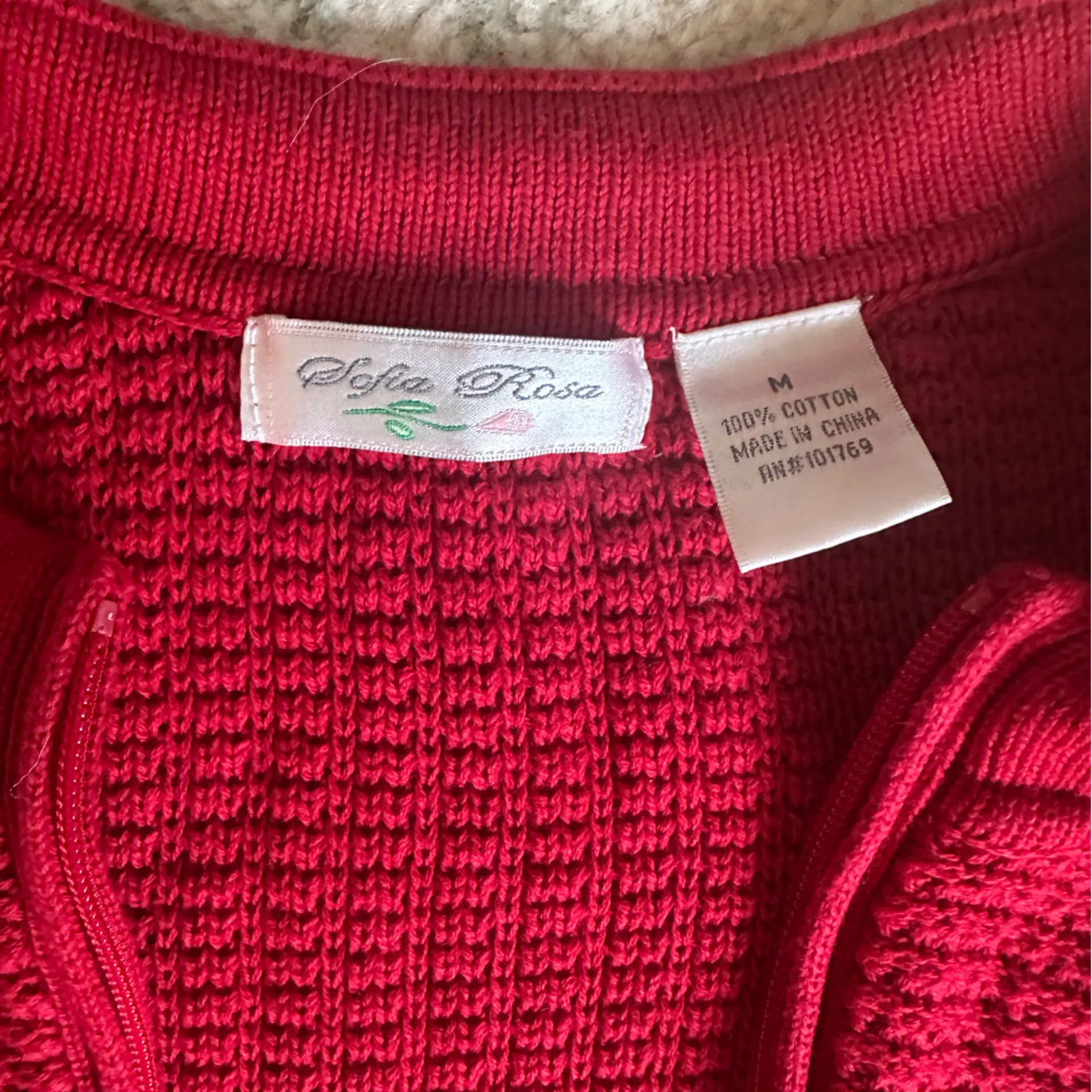 Women’s Red Zip Up Sweater Size M - Image 6