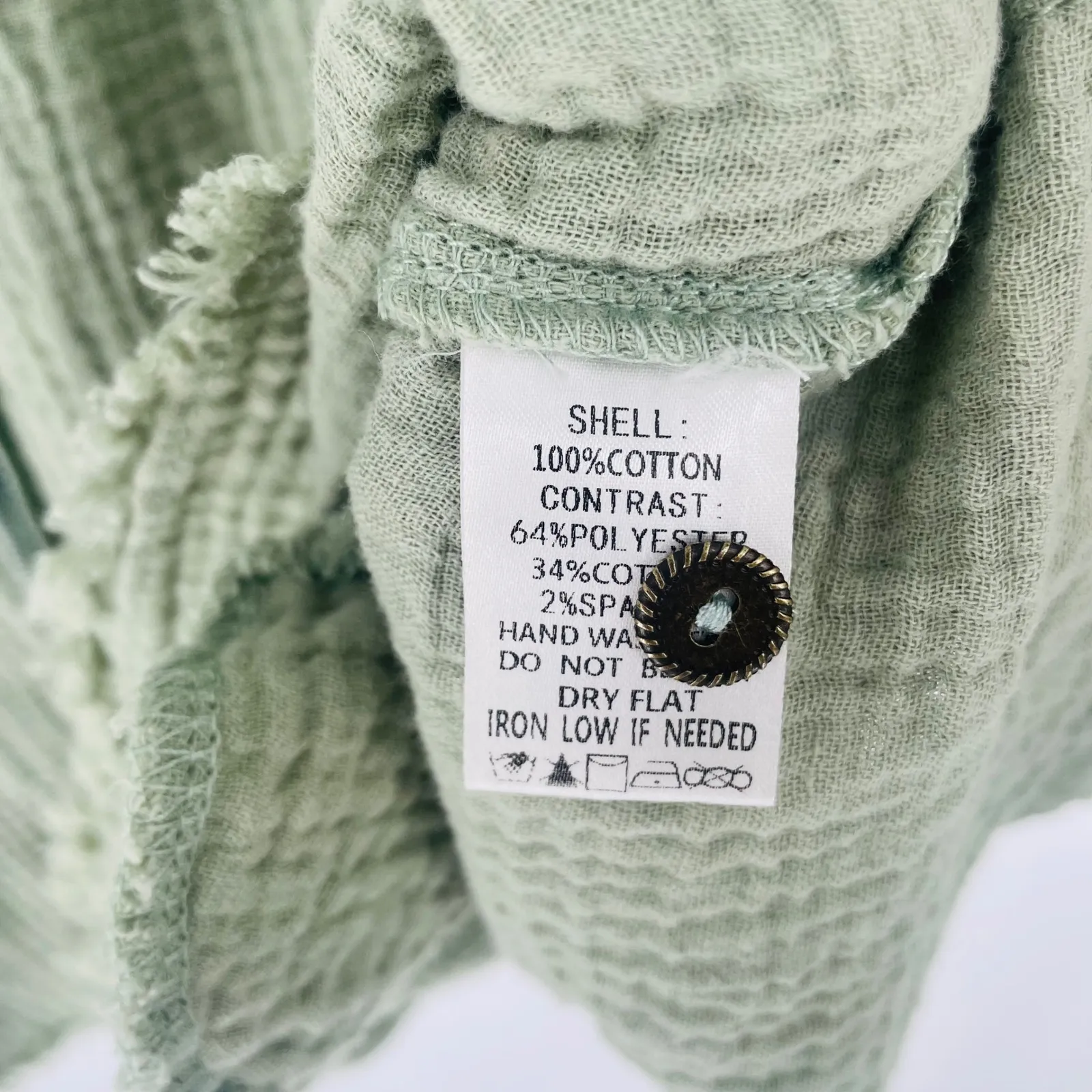 Three Bird Nest Button Down Shirt Tunic Waffle Gauze Green Size S - Image 5