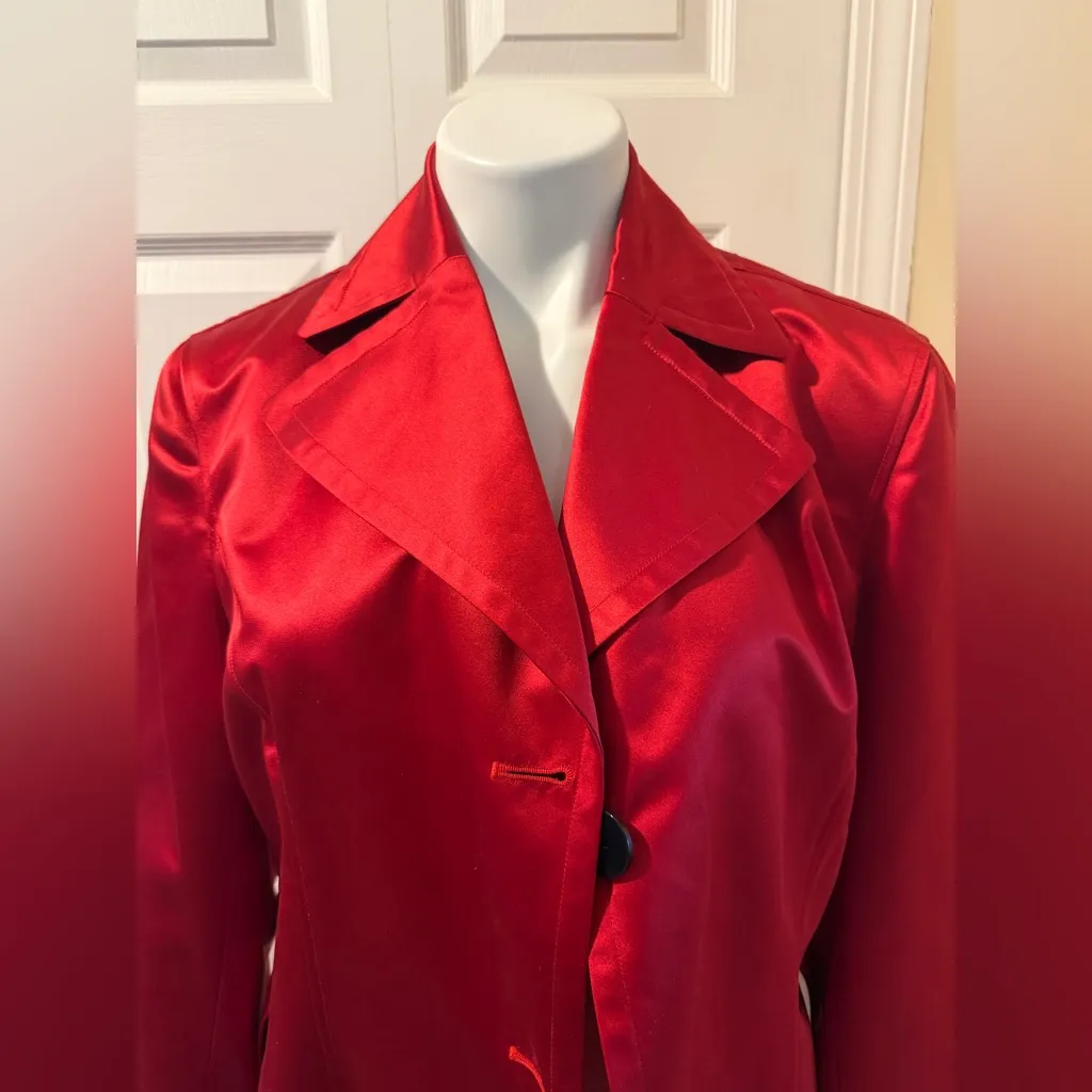 Vintage Anne Klein 100% Silk Coat, Size L in Scarlett Red - Image 4