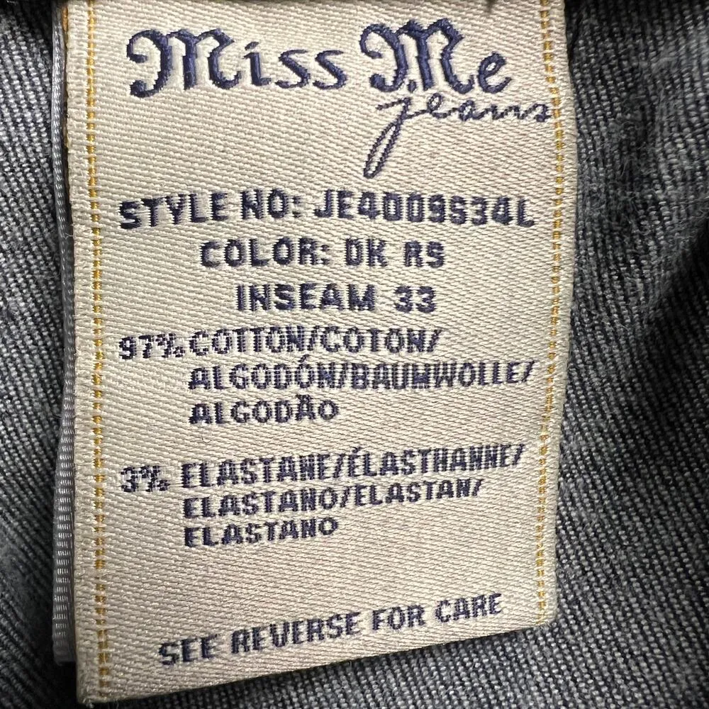 Miss Me Skinny Jeans Dark Wash Embellished Flap Pockets Thick Stitching Size 30 - Image 9