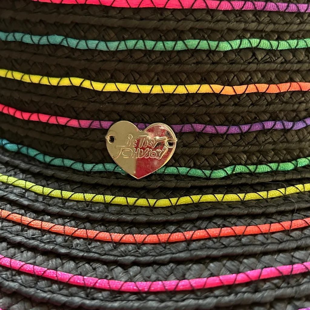 Betsey Johnson Women’s Colorful Neon Rainbow Stripes Sun Beach Summer Hat Floppy - Image 3