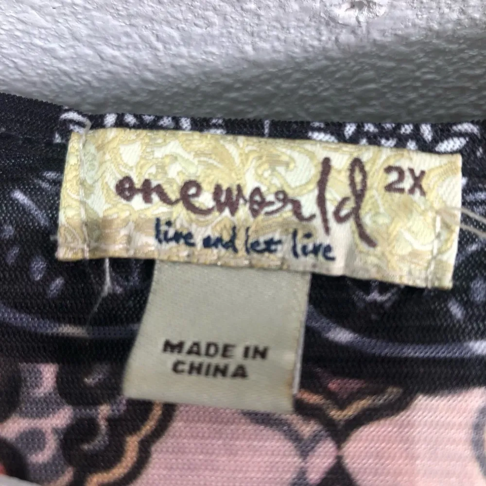 One World 2x y2k  sheer boho paisley print rhinestone festival flowy top blouse - Image 2