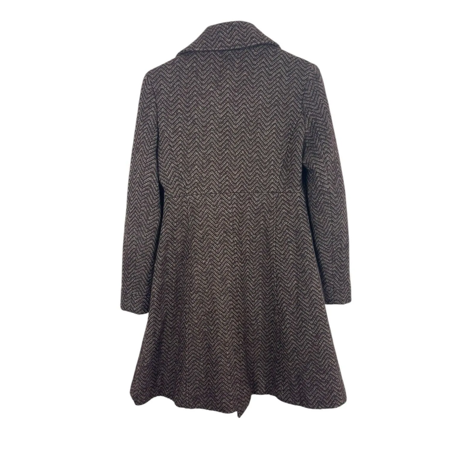 Via Women’s 0P Petite Brown Herringbone Wool Blend Fit & Flare Peacoat Button - Image 3