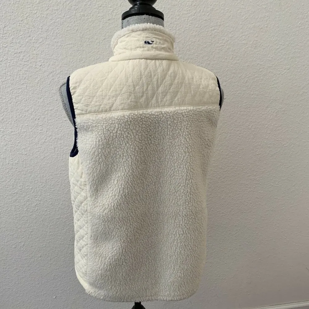 Vineyard Vines Quilted Sherpa Vest Ivory Cream Small off white Excellent RARE - Image 6