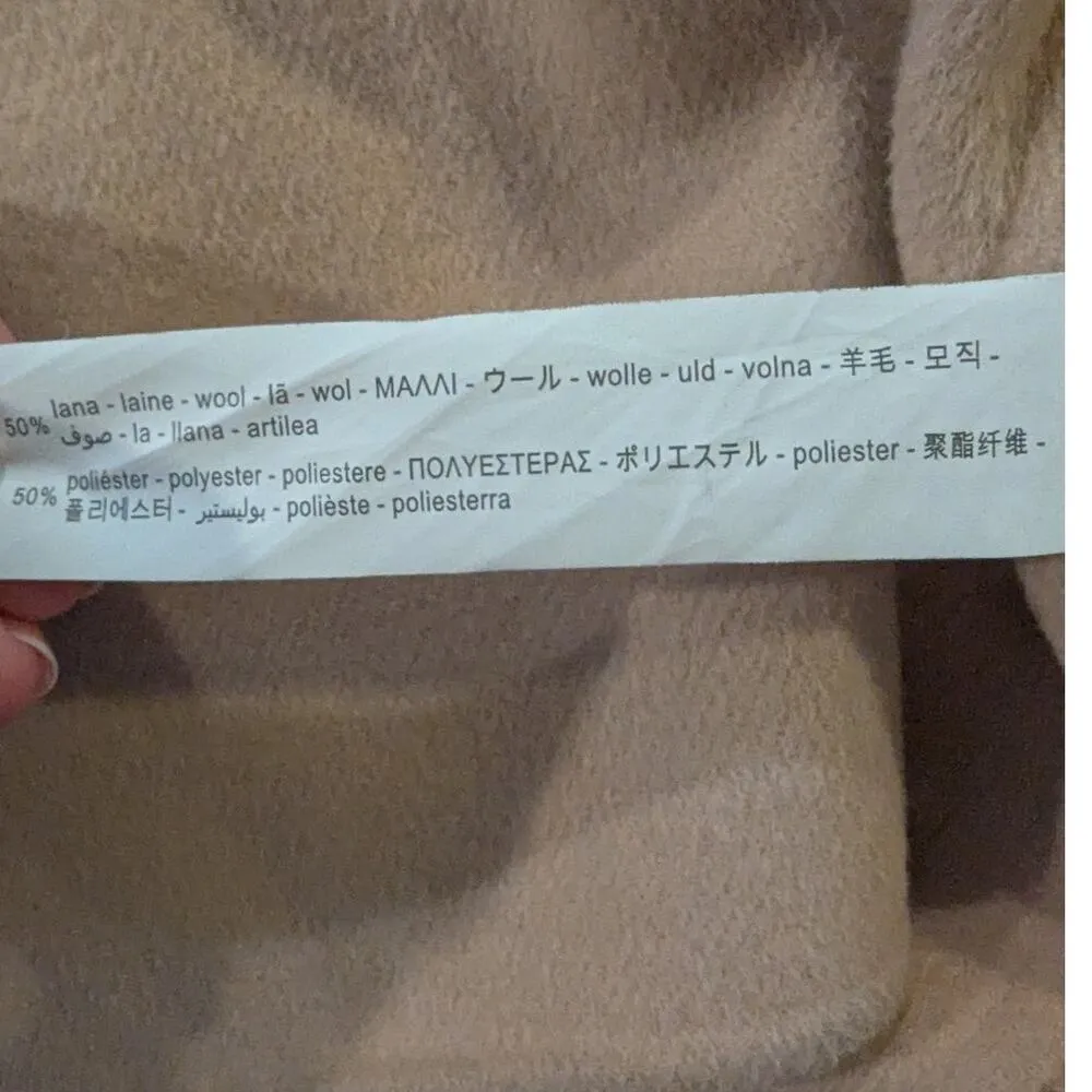 Zara Beige Soft Wool Blend Unlined Double-Breasted Single Button Overcoat Sz XS - Image 6