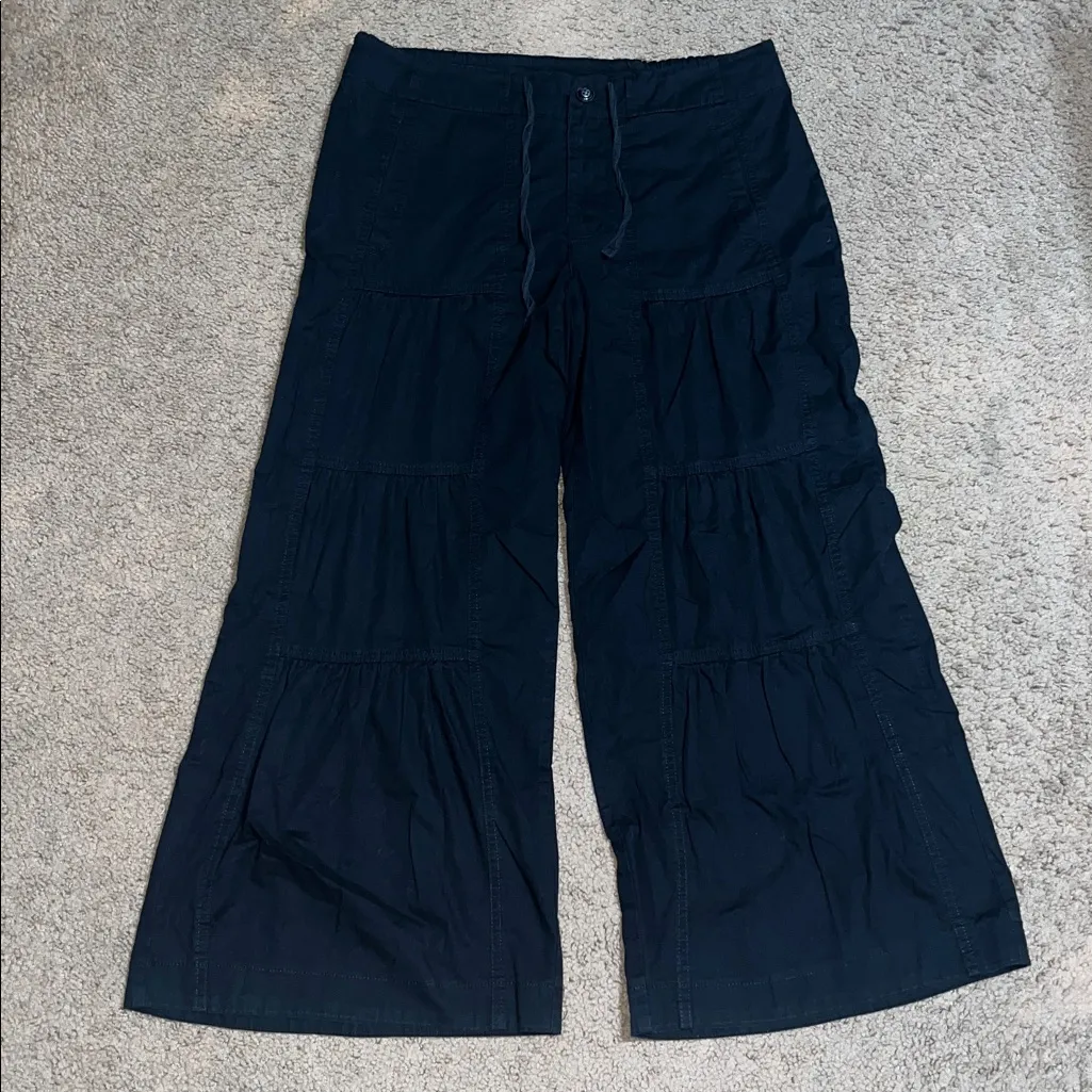 Soft Surroundings Terrace Ruffle Pant Flare Wide Leg‎ Tiered Black Medium Petite - Image 2