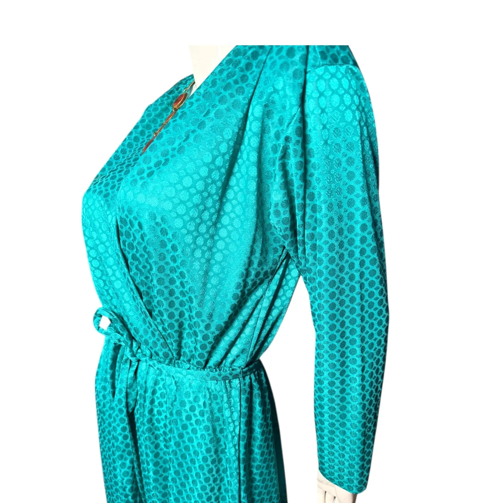 Vintage Ellen Hart Originals Teal Geometric Print Wrap Midi Dress Size 18 Green - Image 3