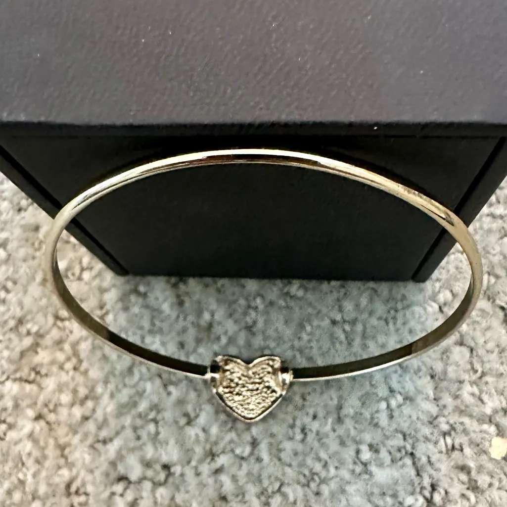 Gold Bangle Bracelet with Pink Heart Center - Image 7