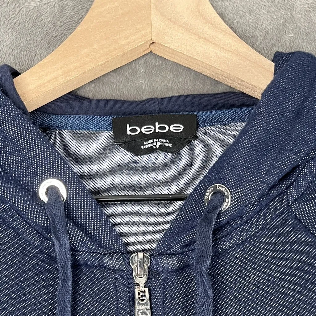 Bebe Rhinestone Logo Zip Hoodie Women’s Small Dark Blue Y2K 2000 Retro Lace Trim - Image 5