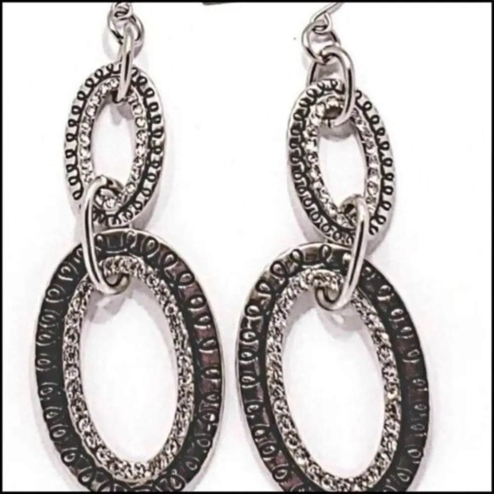 Diamond Doll Double Hoop Silvertone Earrings Designed by Strait Laced Boutique Silver - Image 5
