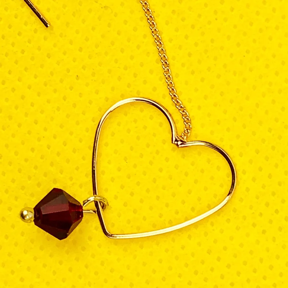 Handmade Floating Heart Red Beaded Threader Earrings - Image 3