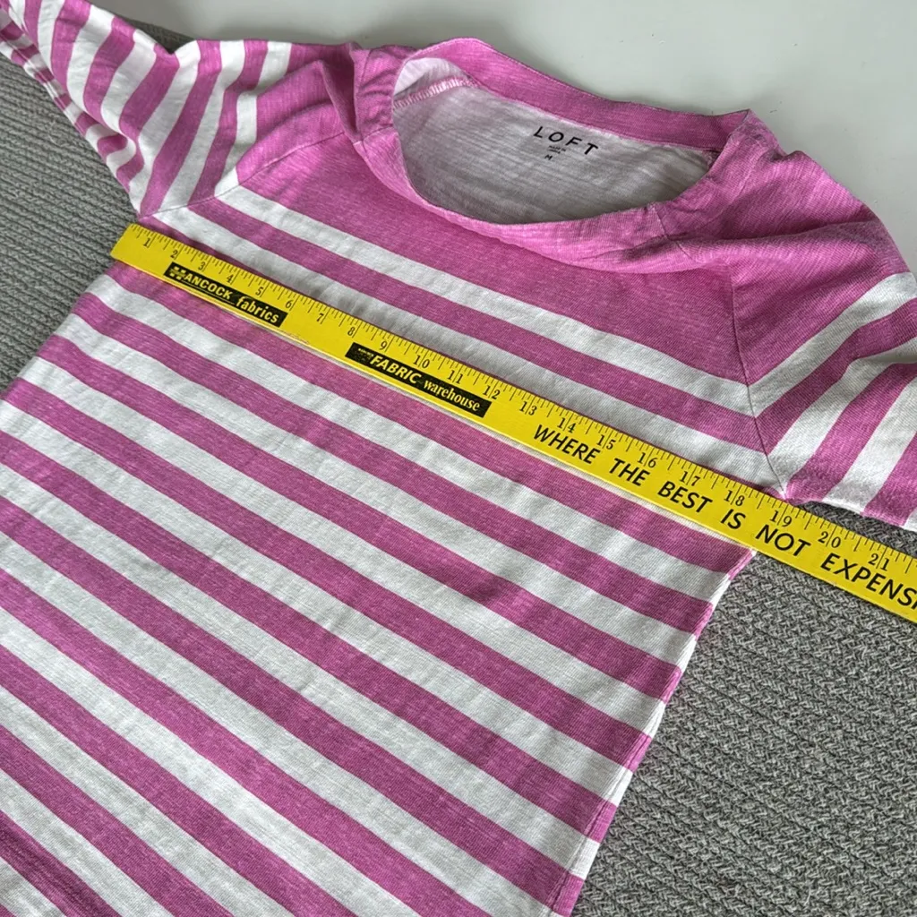 LOFT Pink White Striped Cotton Long Sleeve Boat Neck Tee T-Shirt Sz Medium - Image 6